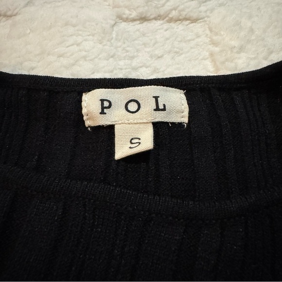 POL Black Tan Fitted Ribbed Long Sleeve Crop Top, Twist Front, Women’s Small NWT - Picture 4 of 5